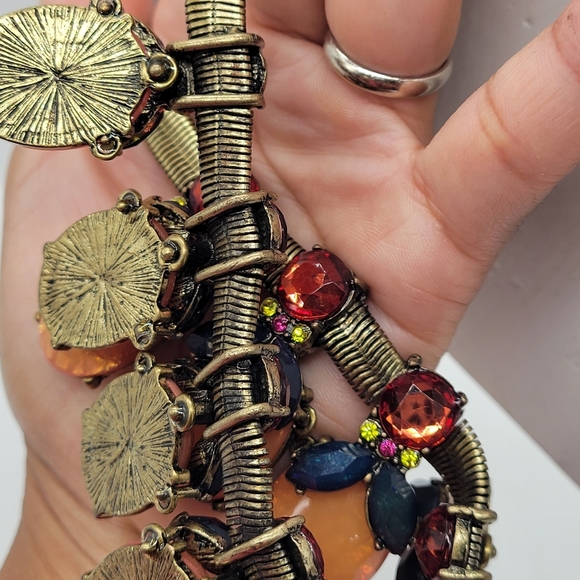 BaubleBar Opaque Amber Navy & Pink Glass Scarab Style Statement Necklace 16”+3” - Picture 12 of 12